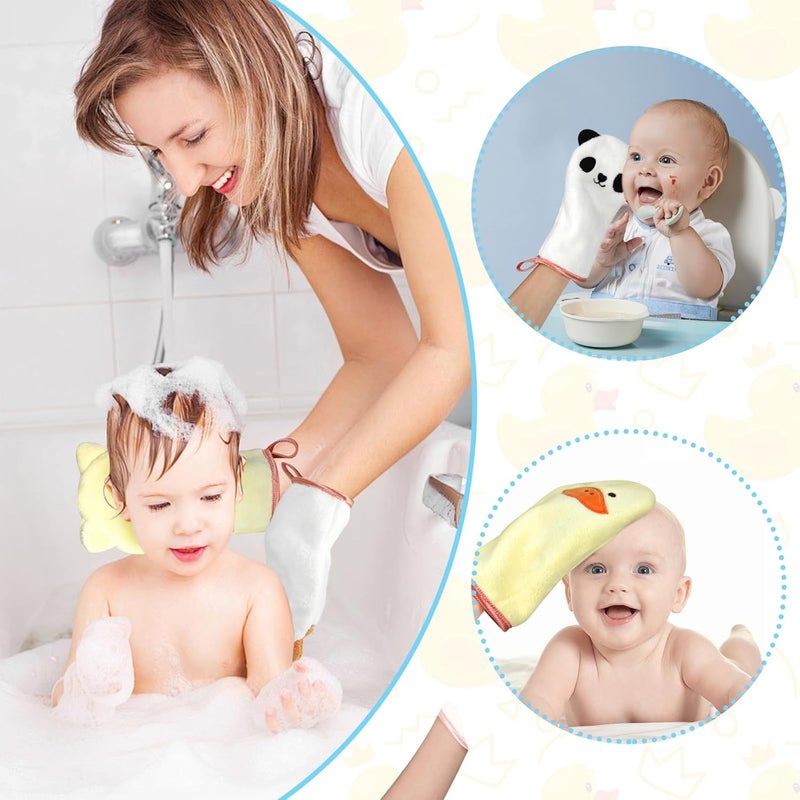 Phogary 5-Pack Microfiber Body Wash Mitts, 4.5×9 inch Super Absorbent & Soft Face Washcloths Gloves in Cute Animal Style - Gentle Scrub for Baby, Toddler, and Kids Bath and Shower - Image 4